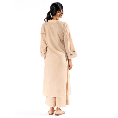 PANTS AND PAJAMAS Beige Chikan Cotton Kurta & Palazzo (Set of 2)