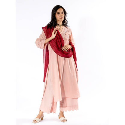PANTS AND PAJAMAS Peach Chikan Cotton Kurta & Palazzo (Set of 2)