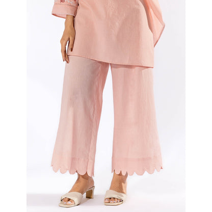 PANTS AND PAJAMAS Peach Chikan Cotton Kurta & Palazzo (Set of 2)
