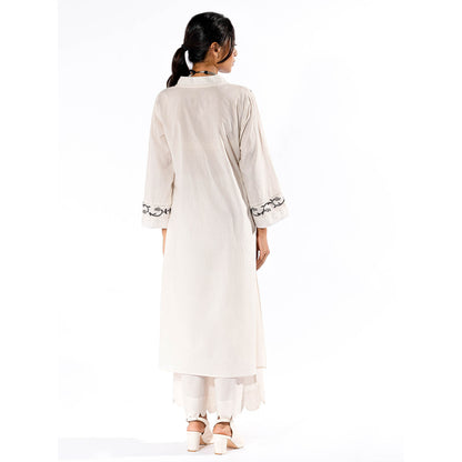 PANTS AND PAJAMAS White Chikan Cotton Kurta & Palazzo (Set of 2)