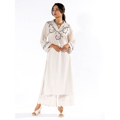 PANTS AND PAJAMAS White Chikan Cotton Kurta