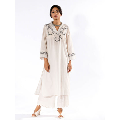 PANTS AND PAJAMAS White Chikan Cotton Kurta