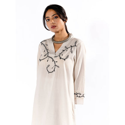 PANTS AND PAJAMAS White Chikan Cotton Kurta