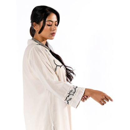 PANTS AND PAJAMAS White Chikan Cotton Kurta