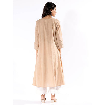 PANTS AND PAJAMAS Beige Chikan Cotton Kurta & Palazzo (Set of 2)