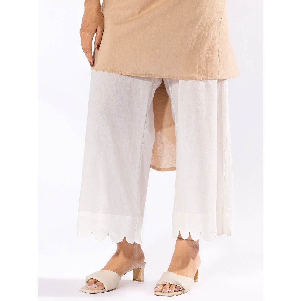 PANTS AND PAJAMAS Beige Chikan Cotton Kurta & Palazzo (Set of 2)