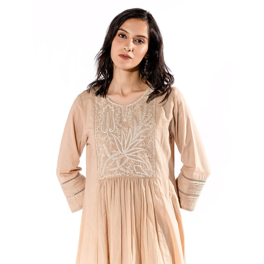PANTS AND PAJAMAS Beige Chikan Cotton Kurta