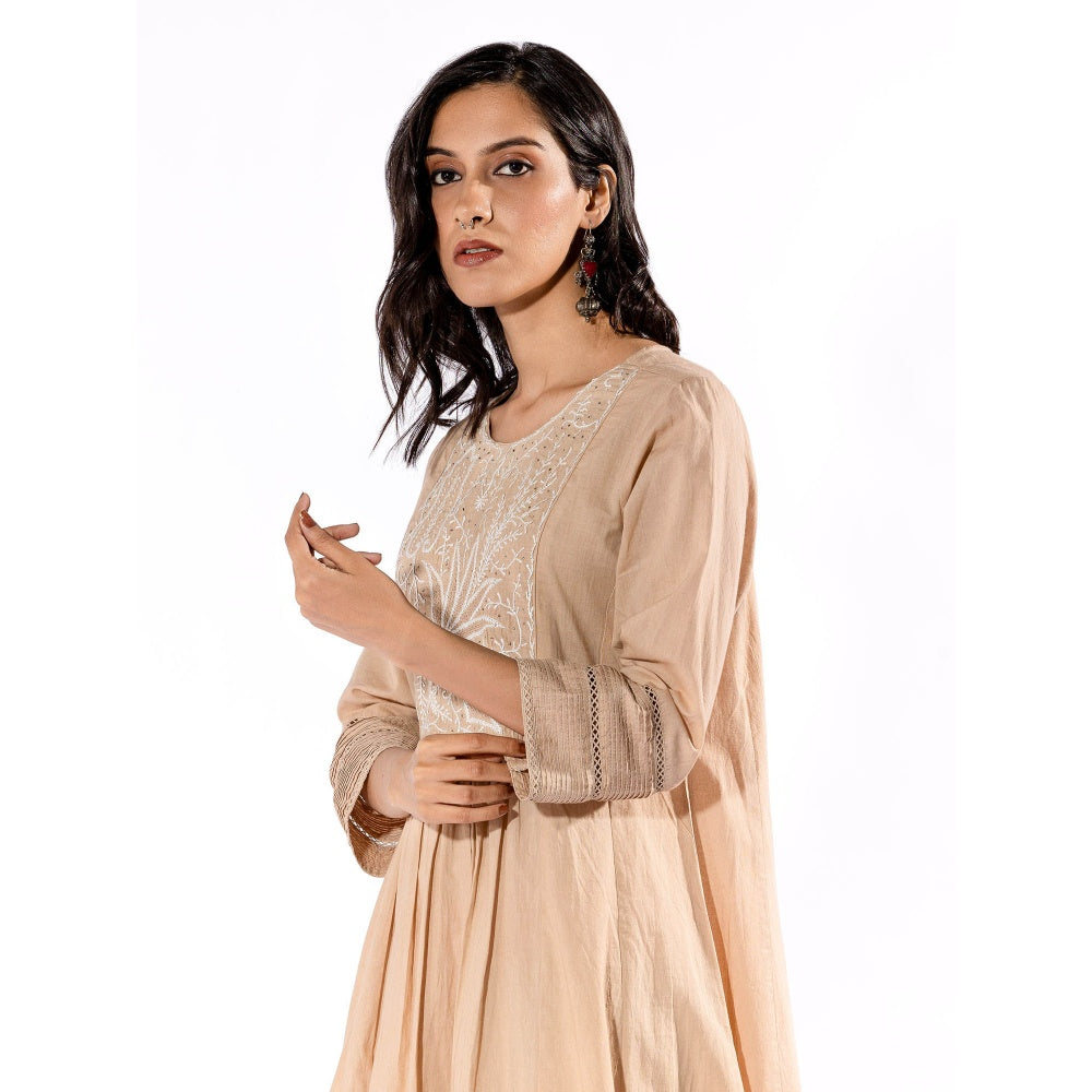 PANTS AND PAJAMAS Beige Chikan Cotton Kurta