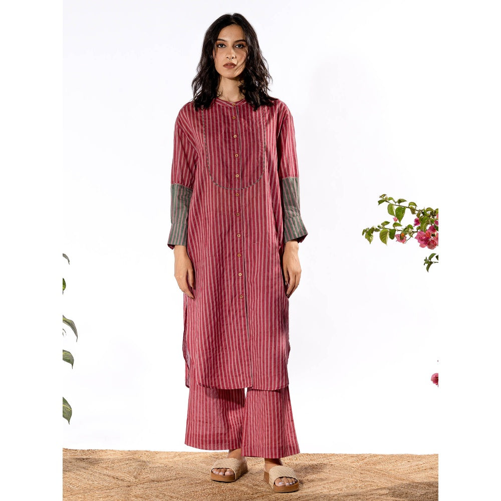 PANTS AND PAJAMAS Red & Lilac Cotton Kurta & Pant (Set of 2)
