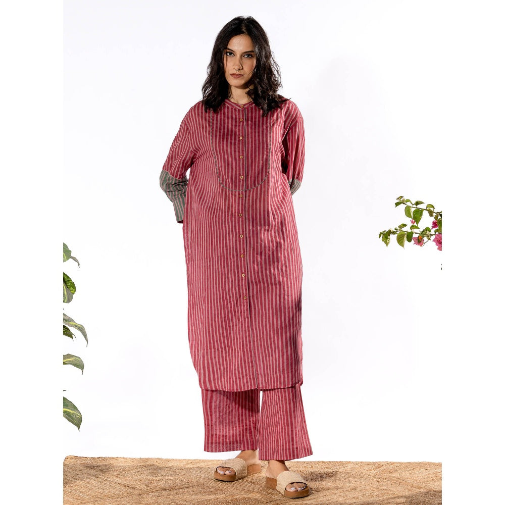 PANTS AND PAJAMAS Red & Lilac Cotton Kurta & Pant (Set of 2)