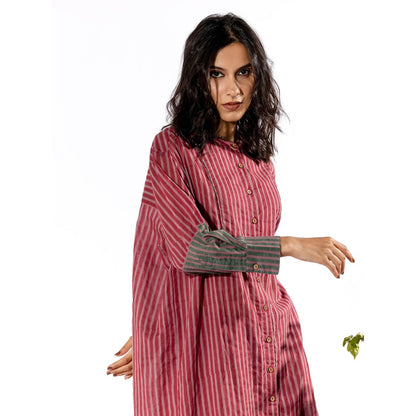 PANTS AND PAJAMAS Red & Lilac Cotton Kurta & Pant (Set of 2)