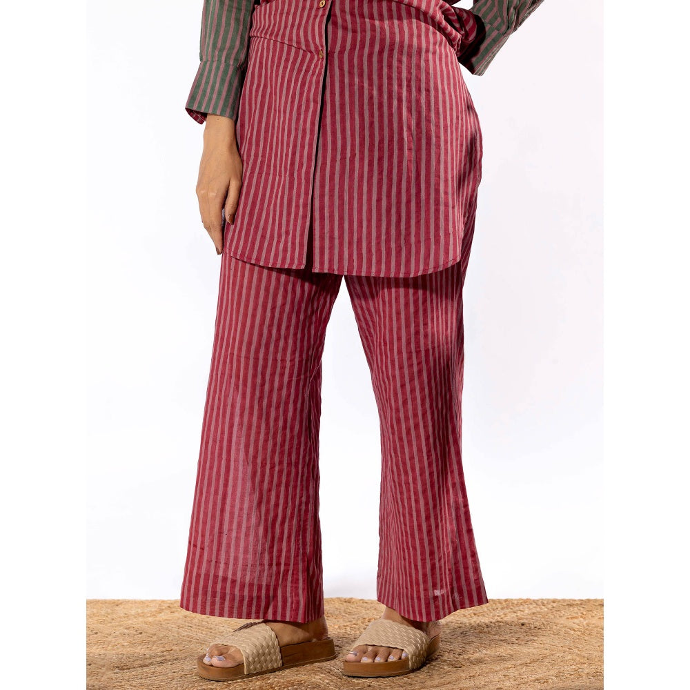 PANTS AND PAJAMAS Red & Lilac Cotton Kurta & Pant (Set of 2)
