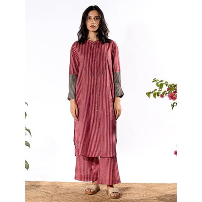 PANTS AND PAJAMAS Red & Lilac Cotton Kurta
