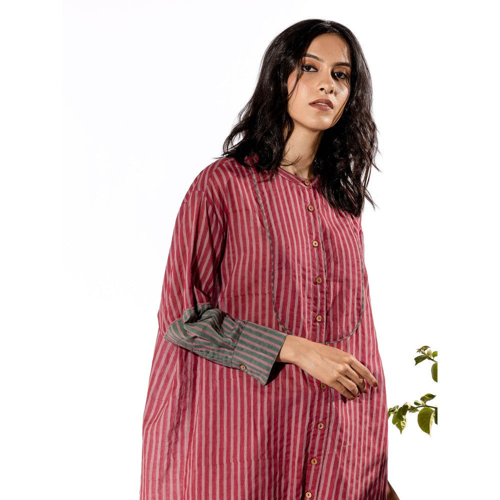 PANTS AND PAJAMAS Red & Lilac Cotton Kurta