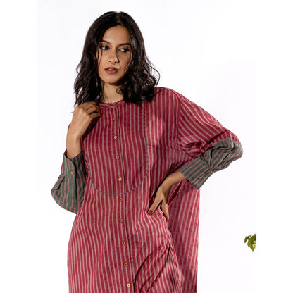 PANTS AND PAJAMAS Red & Lilac Cotton Kurta