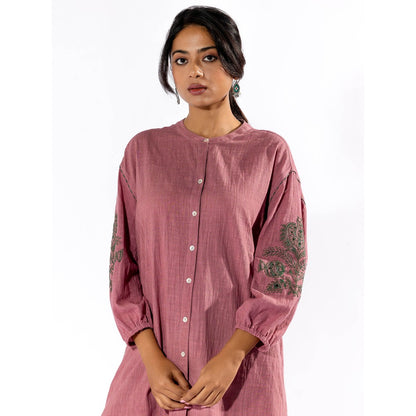 PANTS AND PAJAMAS Pink Cotton Tunic Shirt With Cotton Pant (Set of 2)