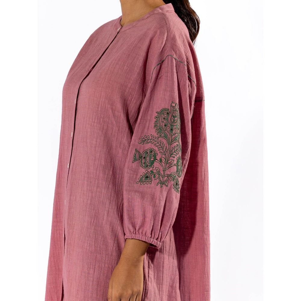 PANTS AND PAJAMAS Pink Cotton Tunic Shirt With Cotton Pant (Set of 2)