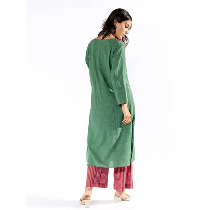 PANTS AND PAJAMAS Green Embroiderd Kurta