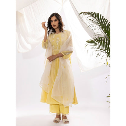 PANTS AND PAJAMAS Off White Organza Dupatta