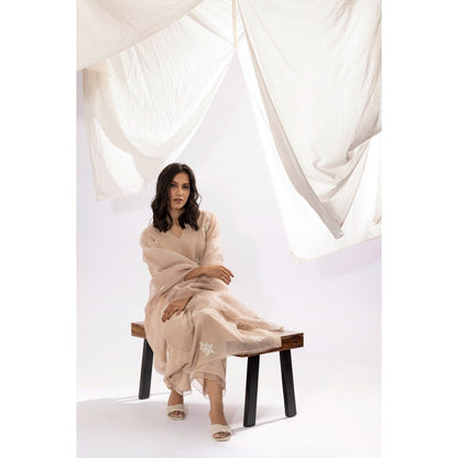 PANTS AND PAJAMAS Ivory Organza Dupatta