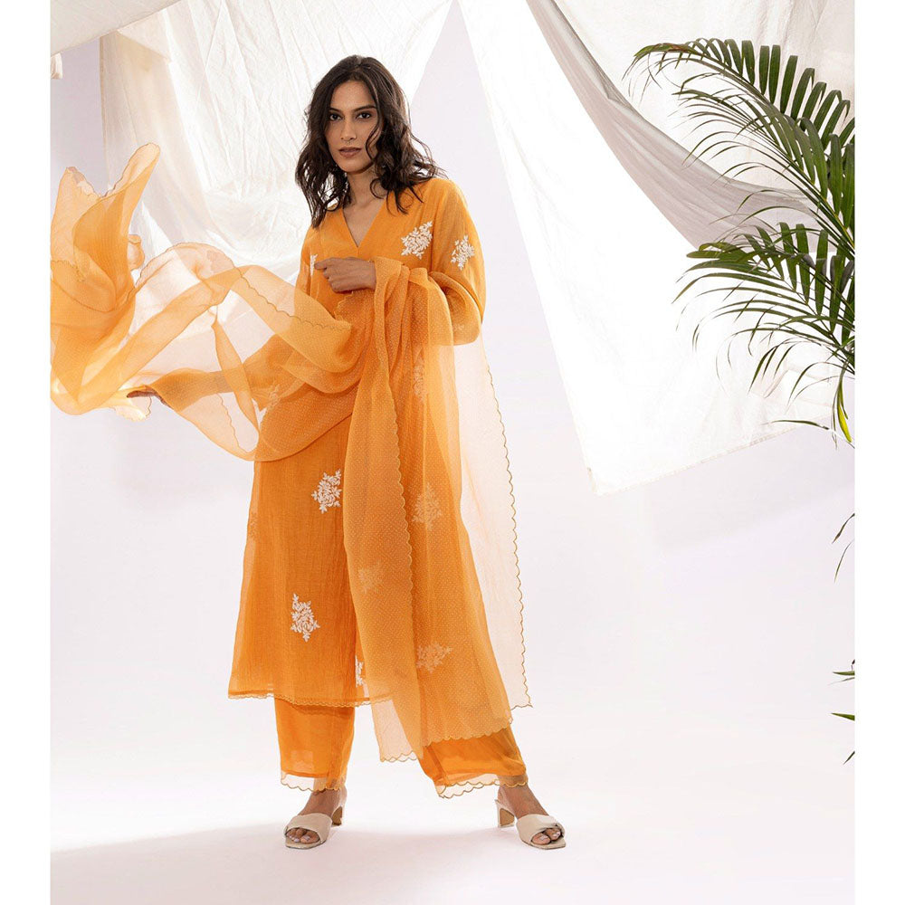 PANTS AND PAJAMAS Orange Organza Dupatta