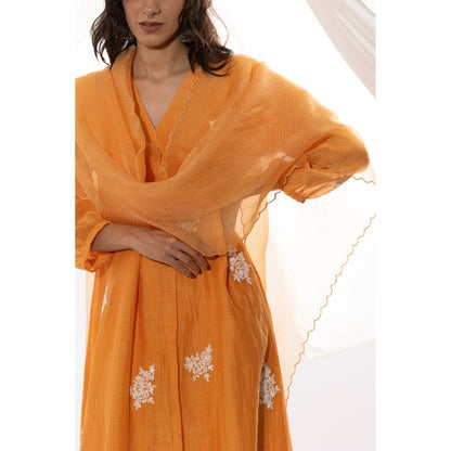 PANTS AND PAJAMAS Orange Organza Dupatta