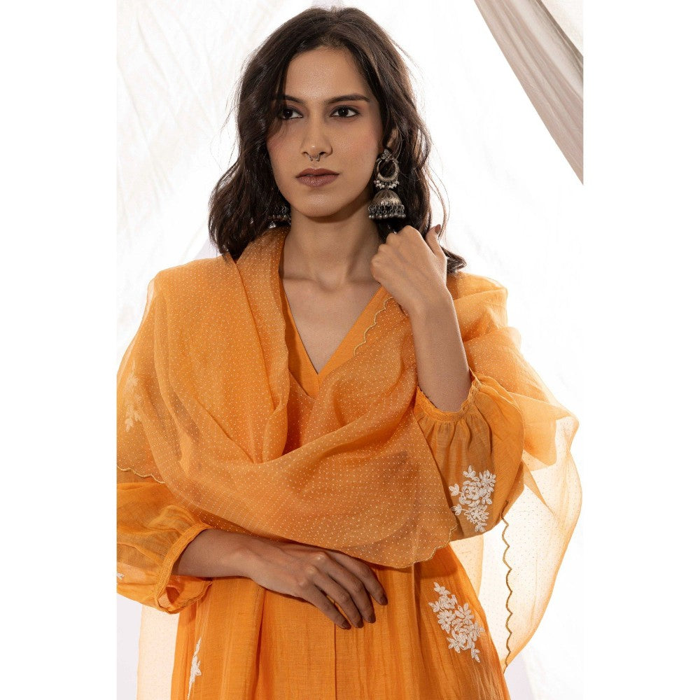 PANTS AND PAJAMAS Orange Organza Dupatta