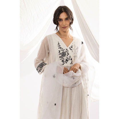 PANTS AND PAJAMAS White Organza Dupatta