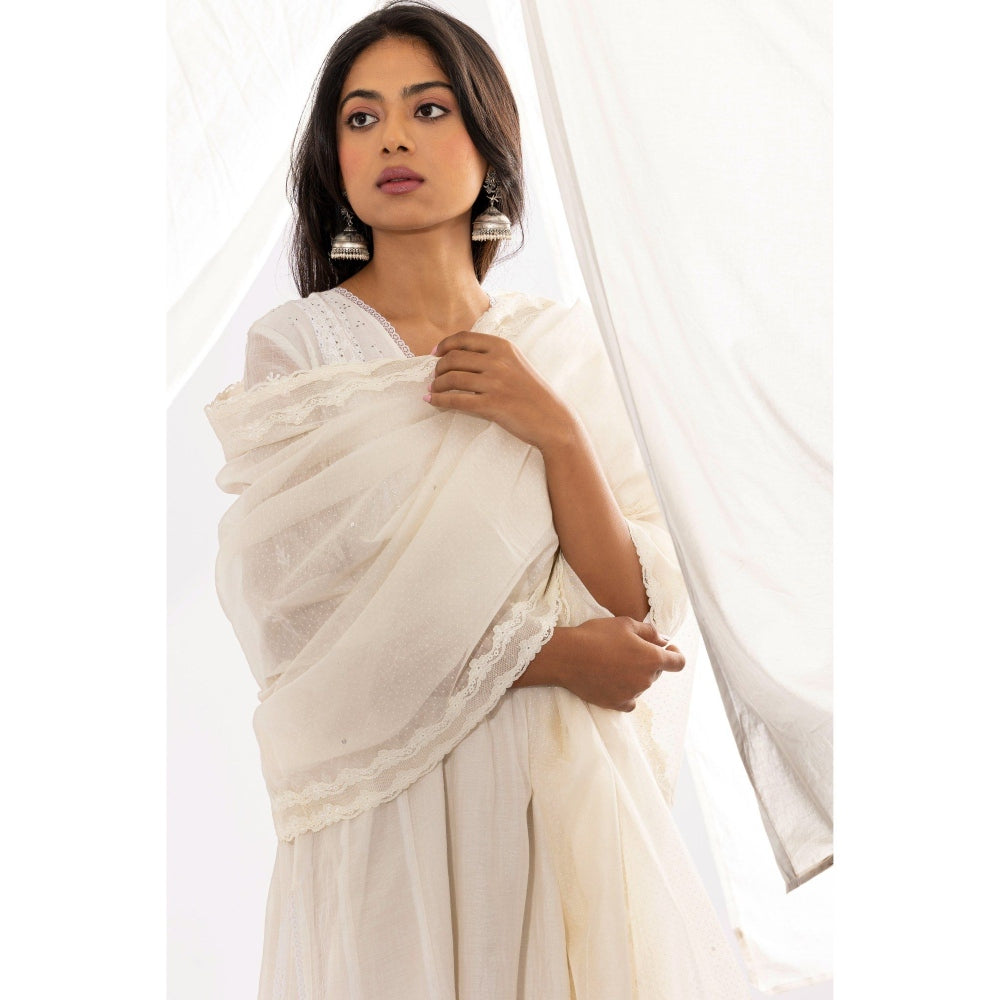PANTS AND PAJAMAS White Chanderi Mull Dupatta