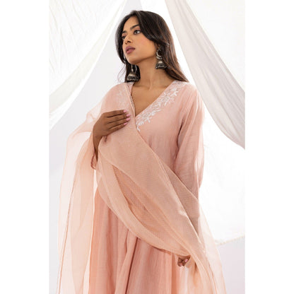 PANTS AND PAJAMAS Blush Pink Printed Organza Dupatta