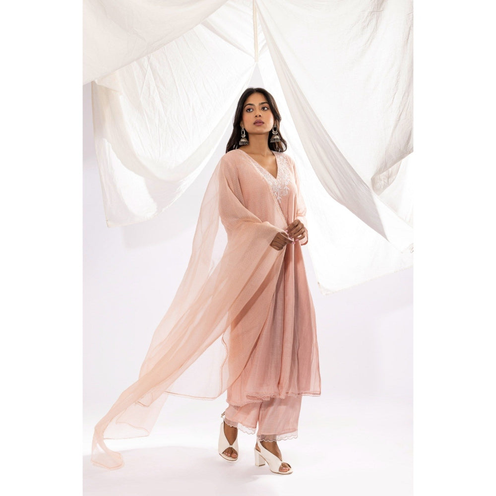 PANTS AND PAJAMAS Blush Pink Printed Organza Dupatta