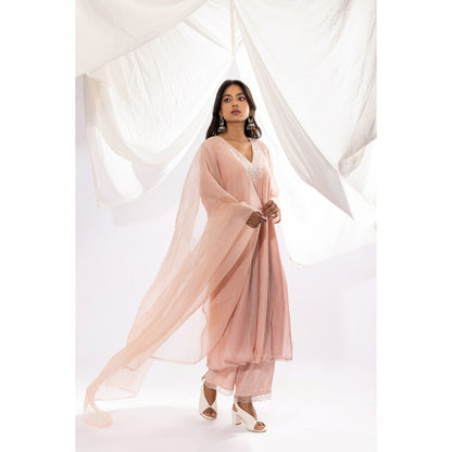PANTS AND PAJAMAS Blush Pink Printed Organza Dupatta