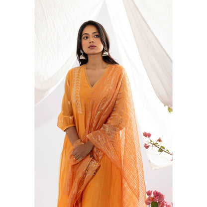 PANTS AND PAJAMAS Orange Chanderi Zari Dupatta