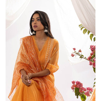PANTS AND PAJAMAS Orange Chanderi Zari Dupatta