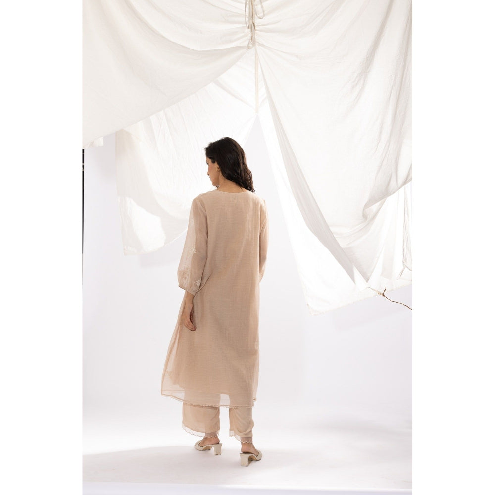PANTS AND PAJAMAS Ivory Printed Chanderi Mull Kurta with Pant (Set of 2)
