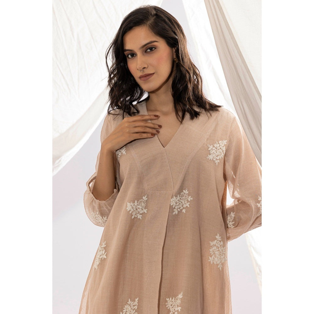 PANTS AND PAJAMAS Ivory Printed Chanderi Mull Kurta