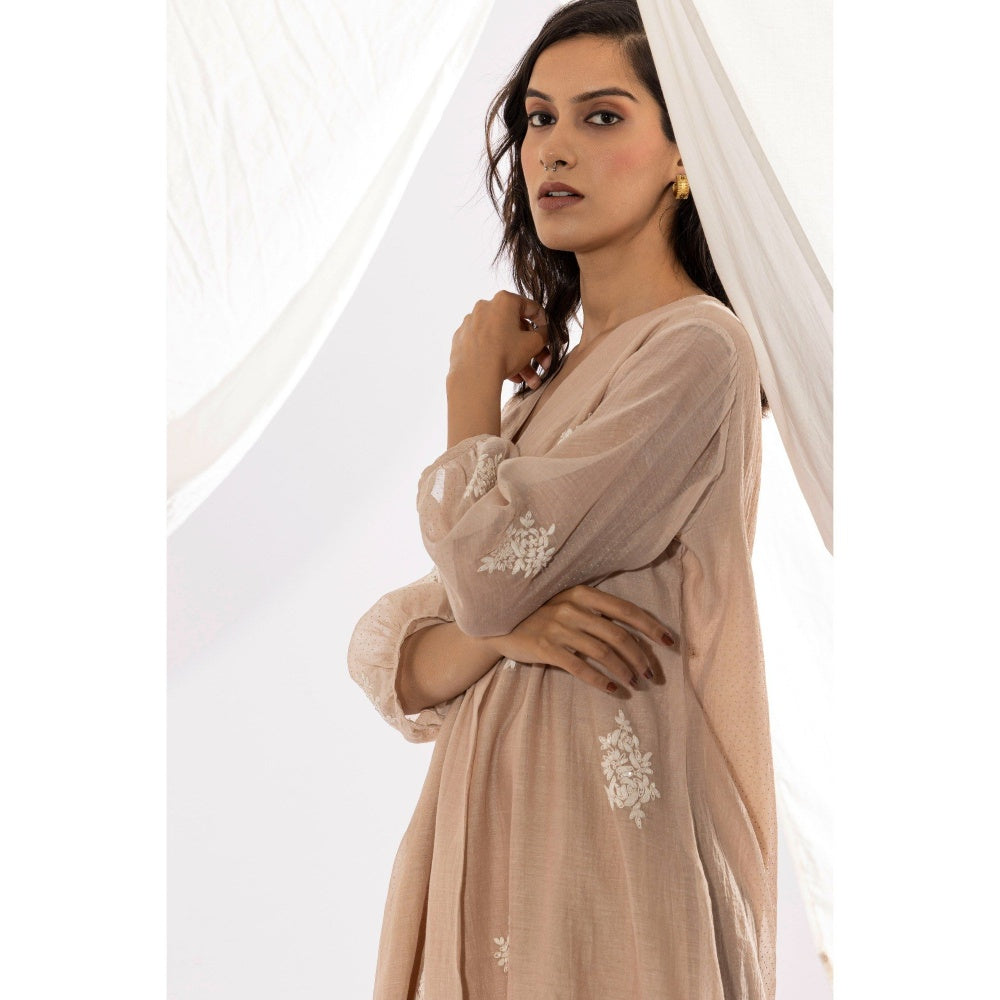 PANTS AND PAJAMAS Ivory Printed Chanderi Mull Kurta