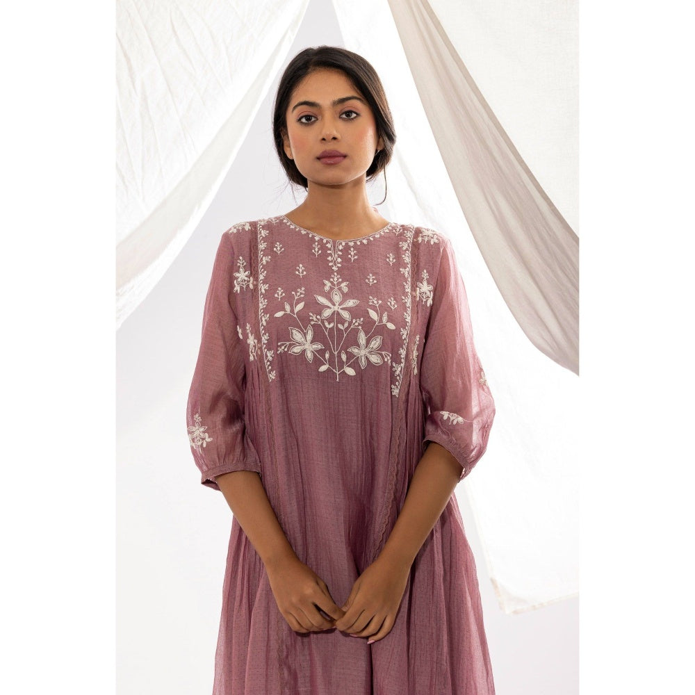 PANTS AND PAJAMAS Lilac Printed Chanderi Mull Kurta with Pant (Set of 2)