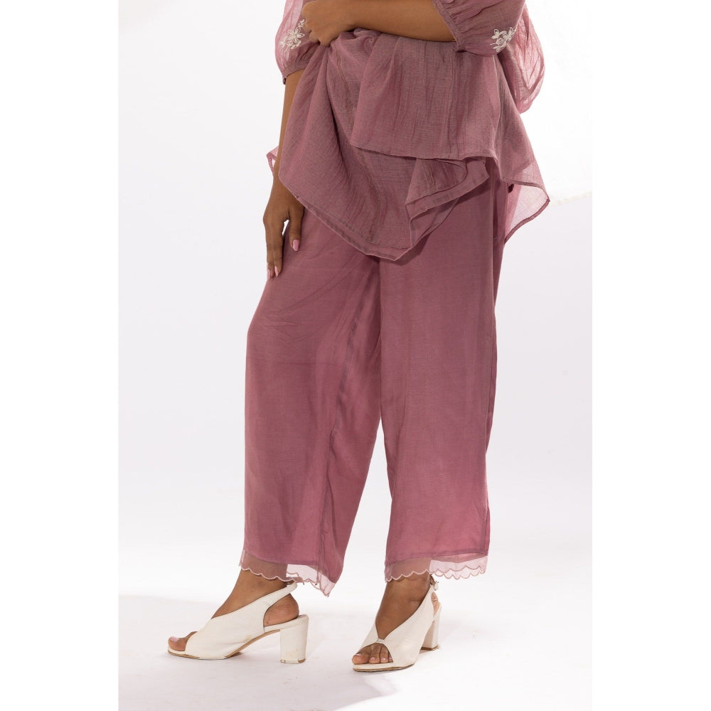 PANTS AND PAJAMAS Lilac Printed Chanderi Mull Kurta with Pant (Set of 2)