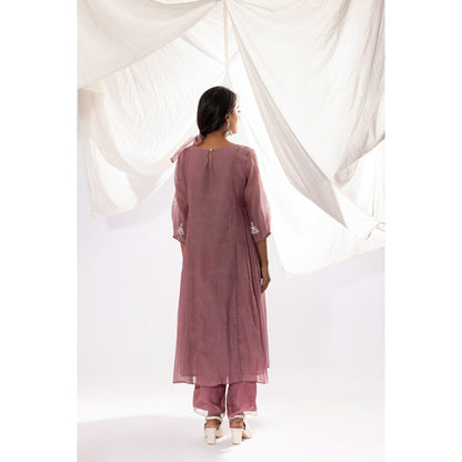 PANTS AND PAJAMAS Lilac Printed Chanderi Mull Kurta with Pant (Set of 2)