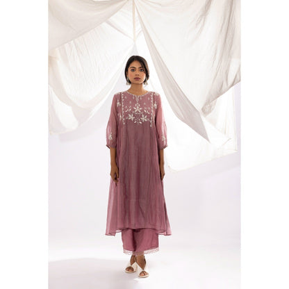 PANTS AND PAJAMAS Lilac Printed Chanderi Mull Kurta