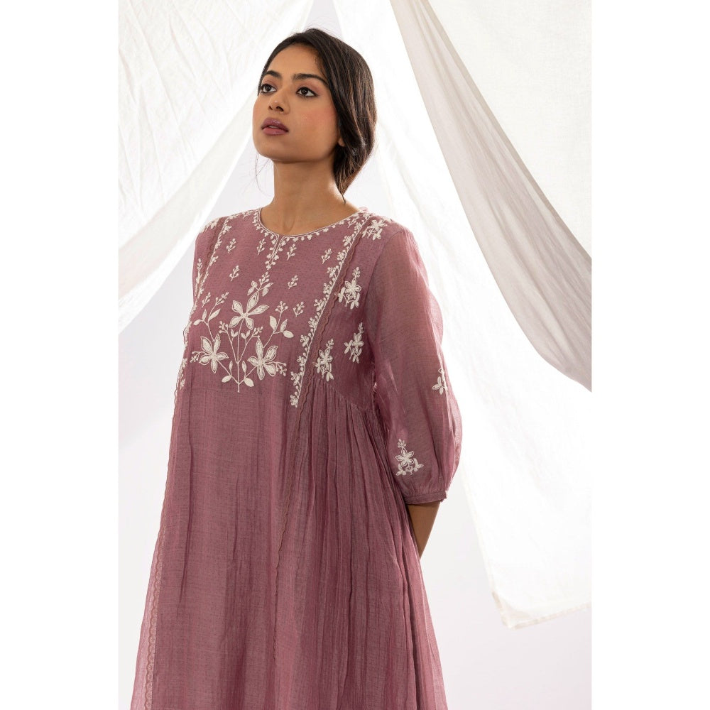 PANTS AND PAJAMAS Lilac Printed Chanderi Mull Kurta