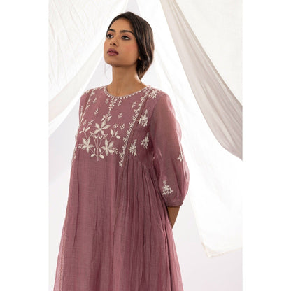 PANTS AND PAJAMAS Lilac Printed Chanderi Mull Kurta