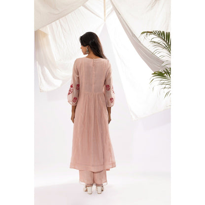 PANTS AND PAJAMAS Pink Printed Chanderi Mull Kurta with Pant (Set of 2)