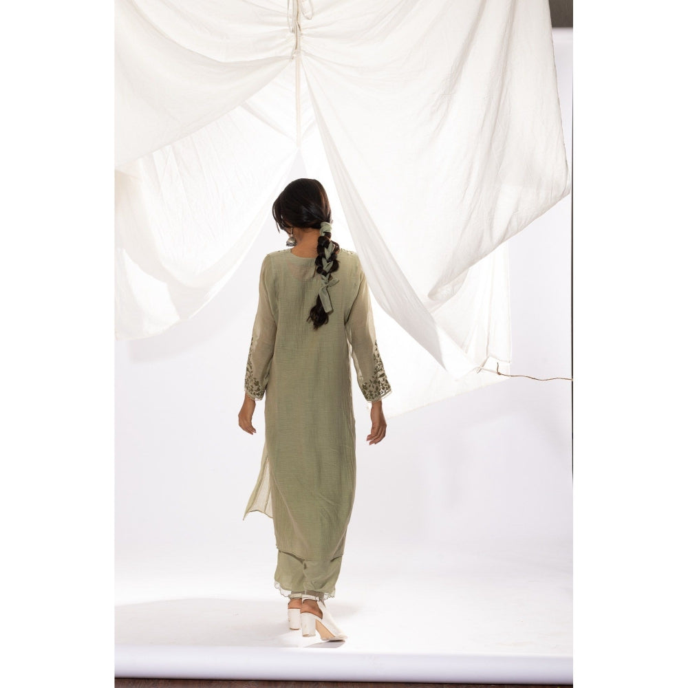 PANTS AND PAJAMAS Sage Chanderi Mull Kurta with Pant (Set of 2)