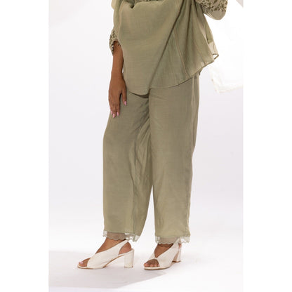 PANTS AND PAJAMAS Sage Chanderi Mull Kurta with Pant (Set of 2)