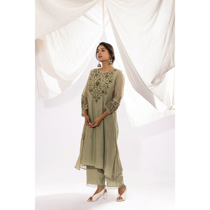 PANTS AND PAJAMAS Sage Chanderi Mull Kurta