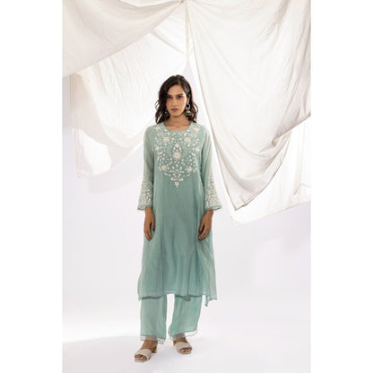 PANTS AND PAJAMAS Aqua Chanderi Mull Kurta (Set of 2)