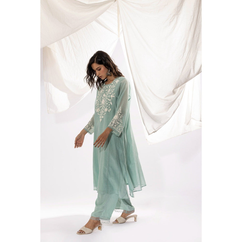 PANTS AND PAJAMAS Aqua Chanderi Mull Kurta (Set of 2)