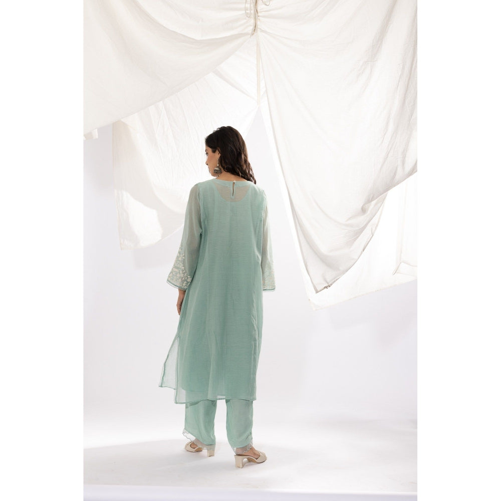 PANTS AND PAJAMAS Aqua Chanderi Mull Kurta (Set of 2)